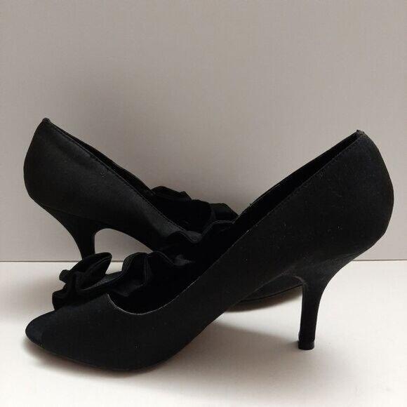 ANN MARINO Ruffle Detail Peep-Toe Slip-On High Heel Shoes Black Fabric Sz 9 M - Picture 13 of 16